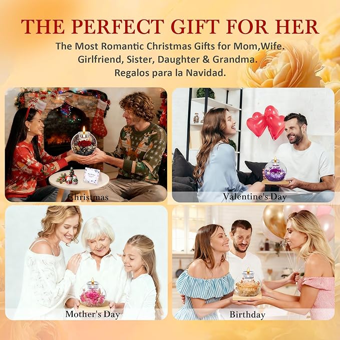 DEEMEI Gifts for Women Birthday Gifts for Women Preserved Real Rose in Glass Dome with Scented Fresh Flowers for Delivery Prime Eternal for Her Mom Grandma Wife Girlfriend Daughter, Champagne