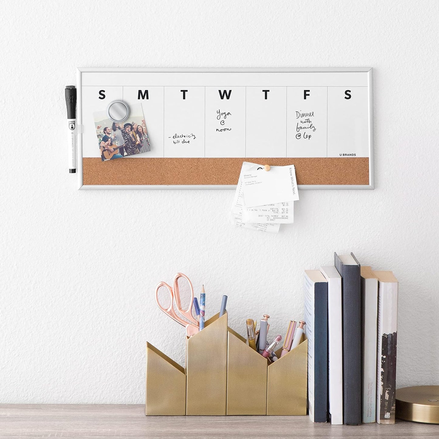 U Brands Dry Erase Weekly Combo Board - 7" x 16" Inches | Silver Aluminum Frame, Perfect for Office Use