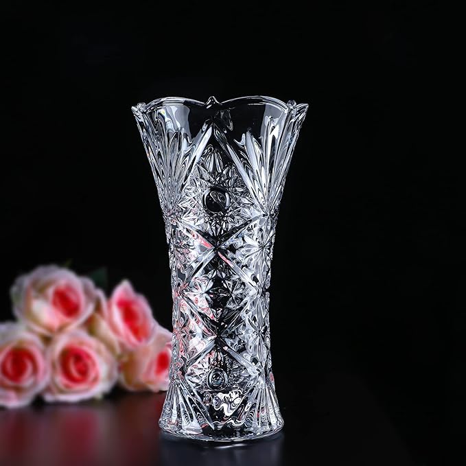 kanpura 11.2'' Tall Glass Flower Vase Sunflower Shape Design,Thickened Clear Crystal Glass Vase for Flower Lovers(1 Piece)