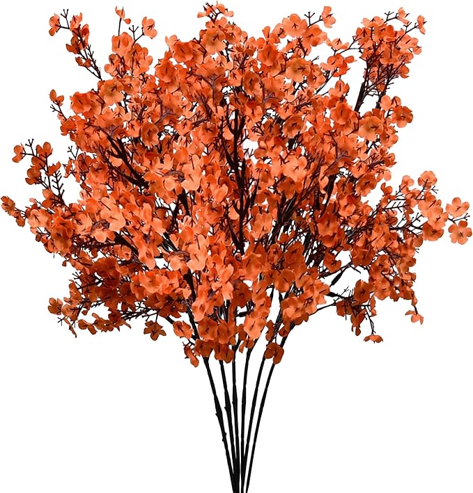 Mandy's Coral Artificial Baby’s Breath Flowers European 6 Bundles Silk Gypsophila with Bendable Stems for Fall Thanksgiving & Christmas Centerpiece Wedding Decor and Table Arrangements