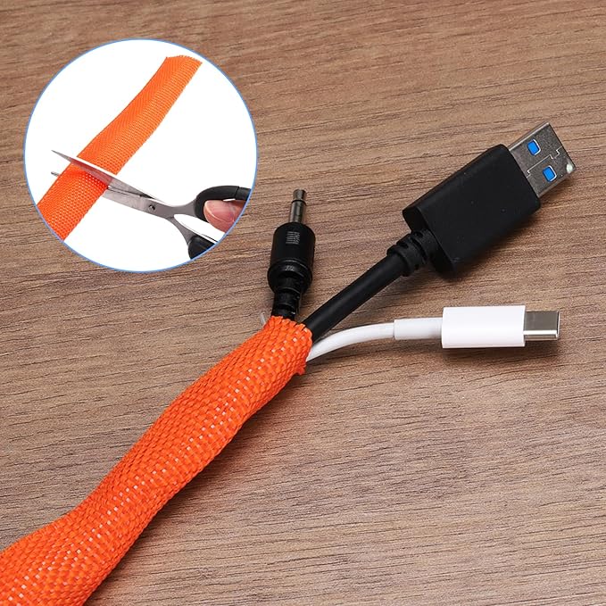 MECCANIXITY Braided Cable Sleeves Heat Shrinkable Fabric Sleeving, 1 3/8" 40ft Orange 2:1 Ratio Heat Shrinkable Cord Protector for Harness Cable, Network Cable Protection, Cable Management