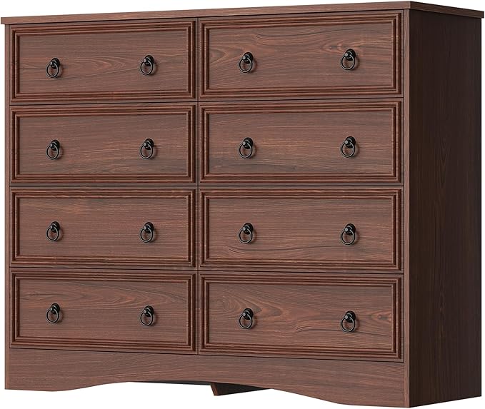 8 Drawer Dresser for Bedroom, Cherry Wood Chest of Drawers, Large Storage for Clothes, Vintage Design, for Living Room, Bedroom, Hallway 47.24W*15.75D* 41.2''H