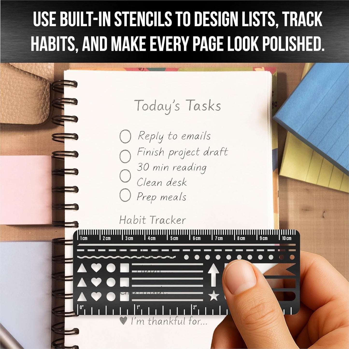 Skiennix Stainless Steel Pocket Journaling Card - Bullet Point & Planner Stencils for A5 Journals