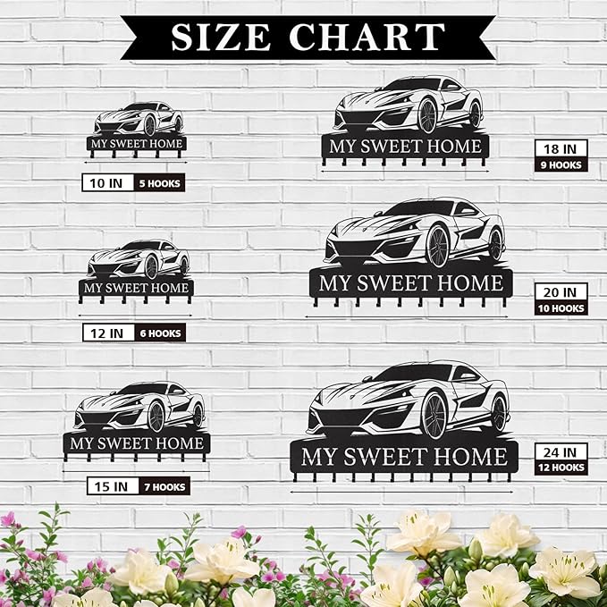 Personalized Metal Key Holder Wall Mount with Hooks, Decorative Car Design Key Hanger for Front Door, Entryway, Hallway, Office