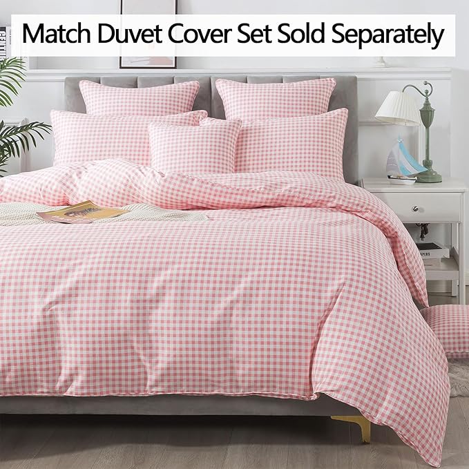 FADFAY Pink Plaid Twin Size Sheets 100% Cotton Geometric Checker Bedding Teens Grid White Gingham Pattern College Bedding Deep Pocket Sheets with 2 Pillowcases Ultra Soft 4pcs, Twin Size