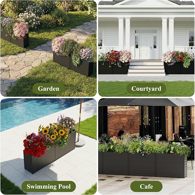Outdoor Planter Box,Large Rectangular Planter for Indoor or Outdoor Patio/Porch, Durable All-Weather, Modern Design for Plants, Flowers, Garden (Black)