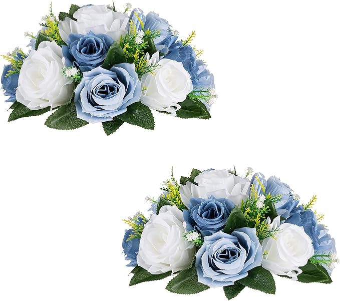 Flower Centerpieces for Wedding Tables: Wedding Table Decorations Dusty Blue & White Flower Balls Centerpieces for Engagement Cerebration Party Center Pieces 2 Packs
