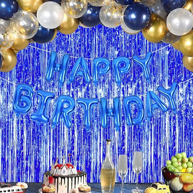 3 Pcs Blue Tinsel Foil Fringe Curtains,3.28ft x 6.56ft Gold Photo Booth Backdrop Streamer Curtain,Photo Booth Props,Ideal Bachelorette Party Supplies, Birthday, Christmas,New Year Decorations…