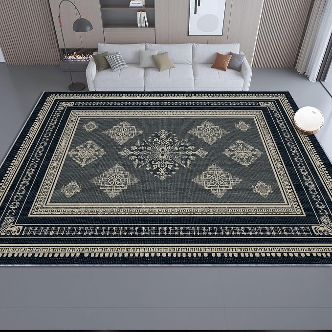 Area Rugs for Living Room, 5x7 Washable Rug Grey Soft Low Pile Non-Slip Carpet Stain Resistant Carpets for Bedroom Dining Room Farmhouse Nursery, Classical Patterned Geometric