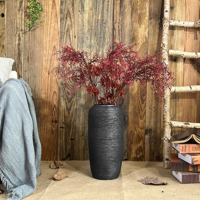 Large Rustic Ceramic Black Vase,15.7 Inch Tall Pottery Farmhouse Decor Floor Vase Vintage Flower Vases for Home Living Room Entryway Table Centerpiece Decor,Terracotta Vases,Wedding Gift