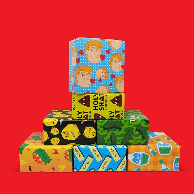 GOOFBALLS Hilarious Wrapping Paper Roll – Funny Gift Wrap for Birthdays, Holidays, White Elephant, Gag Gifts - Trump Kisses