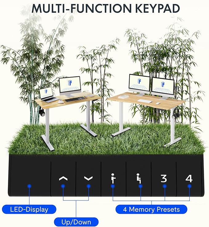 FLEXISPOT EN1 Bamboo Standing Desk, 55 x 28 Inches One-Piece Electric Adjustable Height Sit Stand Table, Home Office Stand Up Desk (Black Frame + Bamboo Curved Desktop, 2 Packages)