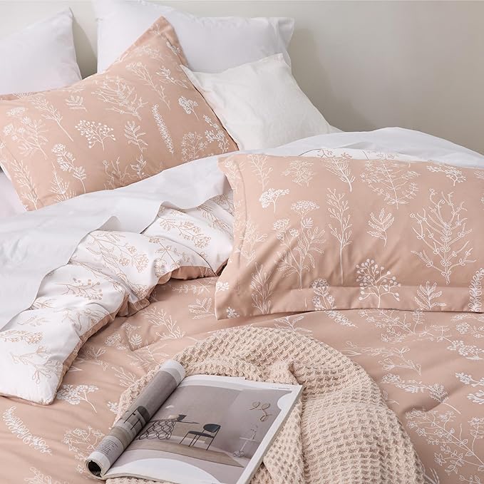 Bedsure Duvet Cover Queen Size - Reversible Pink Queen Duvet Cover Set with Zipper Closure, 3 Pieces Cute Floral Patterned Bedding Set with 8 Corner Ties and 2 Pillow Shams