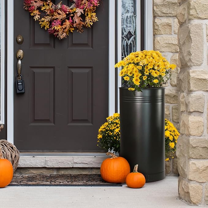 Worth Garden Galvanized Steel Planter 2-Pack - Large:28"x14.5" & Small:24"x12" - Tall Metal Plant Pots - Large Handcrafted Decoration Flower Pot for Indoor Outdoor, Deck, Patio, Front Porch - Black