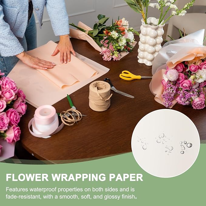PATIKIL Flower Gift Wrapping Paper, 20 Sheets Double Sided Golden Waterproof Bouquet Paper Wrap Florist Supplies Packaging Floral Papers for Wedding DIY Craft Valentine, White/Gold