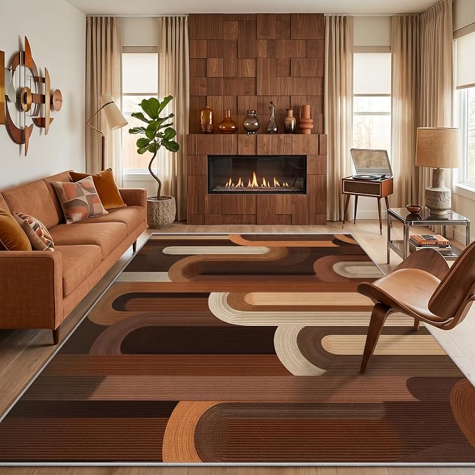 Retro Arches Area Rug 6x9, Modern Geometric Arch Pattern Rug, Mid Century Abstract Carpet for Living Room Bedroom, Non Slip Washable Rug