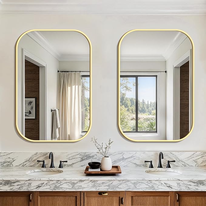 FICTOR Bathroom Vanity Mirror for Wall, 2 Pack 24" x 36" Rectangle Bathroom Mirror for Over Sink, Metal Framed, Hangs Horizontally or Vertically(Gold)