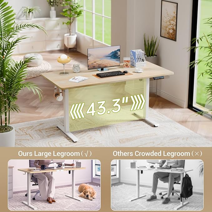 Veken 55 Inch Large Electric Standing Desk, 4 Memory Heights Adjustable,Sit to Stand Up, Work Home Office Computer Table for Study, Walking Pad, Writing, and Games, Wooden Desktop Desks, Nature Wood