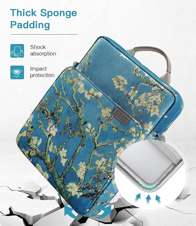 MoKo 13.3-14 Inch Laptop Sleeve Bag Fits MacBook Pro M3/M2 14" 2023, MacBook Pro 13" M2, Air 13.6 M3/M2,Tab S8 Ultra 14.6,Handle Carrying Case with Shoulder Strap, Apricot Flower