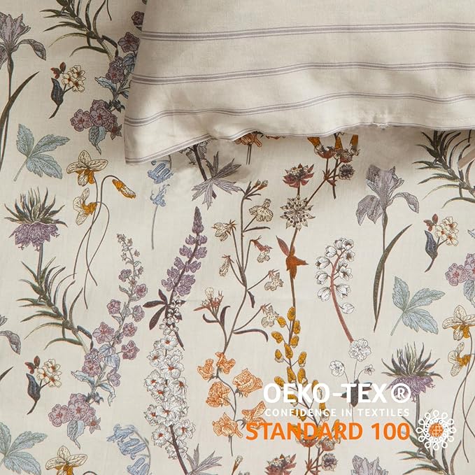 Nayoroom Beige Floral Duvet Cover Queen Size Vintage Floral Duvet Cover Spring Botanical Flowers Printed Cottagecore Bedding Set 3 Pieces Soft Lightweight Microfiber Pastoral Aesthetic Bedding Sets
