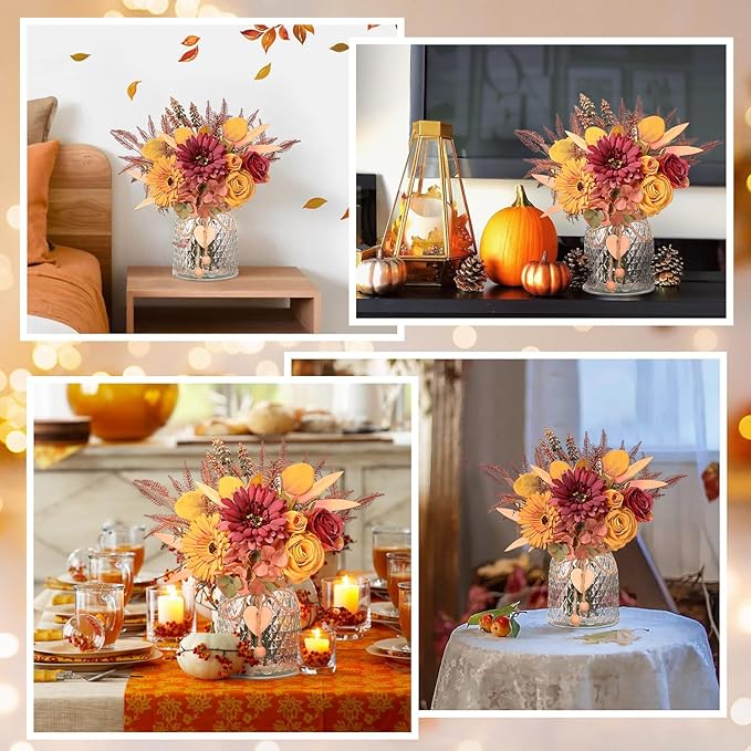 MARTINE MALL Artificial Dahlia Flowers with Vase, Silk Fall Flowers in Vase - Fall Decor for Home Centerpieces, Thanksgiving Party, Rustic Wedding