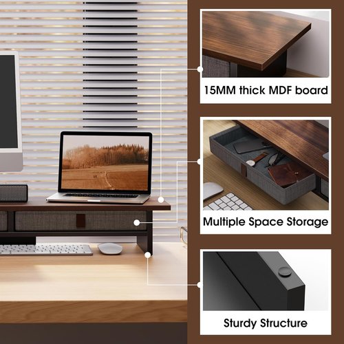 Fenge Dual Monitor Stand - 2-Tier Desk Riser with Drawer for 35 Inch Monitors | Home & Office Use