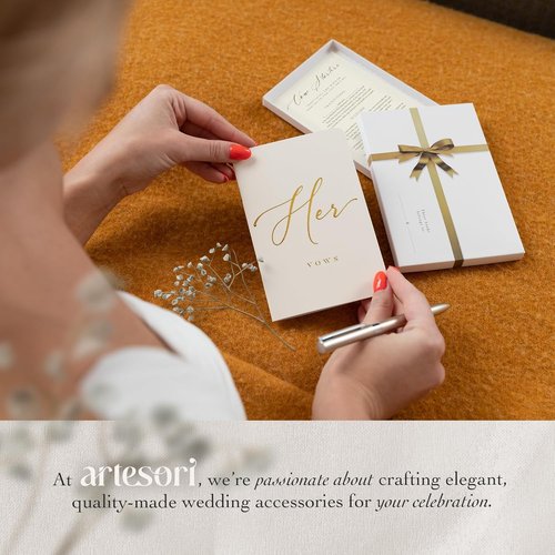 ARTESORI Wedding Vow Book - Soft Touch with Gold Foil Engraving & 28 Lined Pages | Elegant Bride Gift [White]