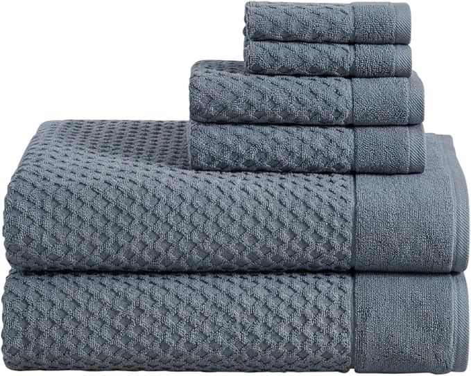 Great Bay Home Bath Towels - 100% Cotton 6 Piece Bath Sheet Set - Diamond Waffle Weave - Absorbent, Durable, Quick-Dry Towels for Bathroom (Blue)
