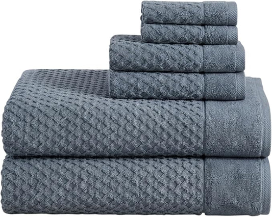 Great Bay Home Bath Towels - 100% Cotton 6 Piece Bath Sheet Set - Diamond Waffle Weave - Absorbent, Durable, Quick-Dry Towels for Bathroom (Blue)