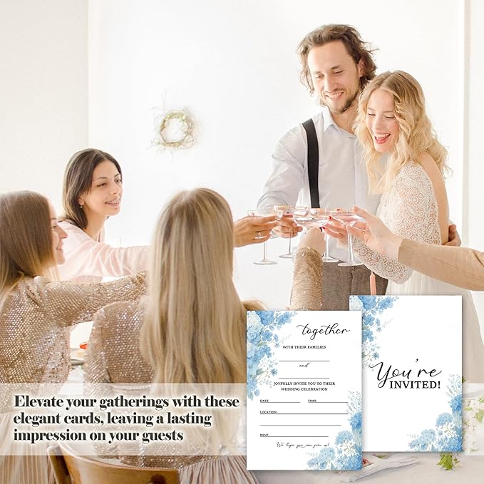 Dusty Blue Floral Wedding Invitations, 5"x 7" Elegant Wedding Invites Card With Envelopes, 25 PCS for Party Decorations and Supplies - A15