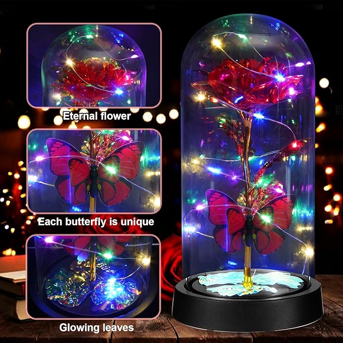 The Rose for Women, Glass Flowers in Glass Dome, Eternal Rose for Her, Womens Birthday Gift for Mom, Teacher Appreciation, Graduation, Christmas