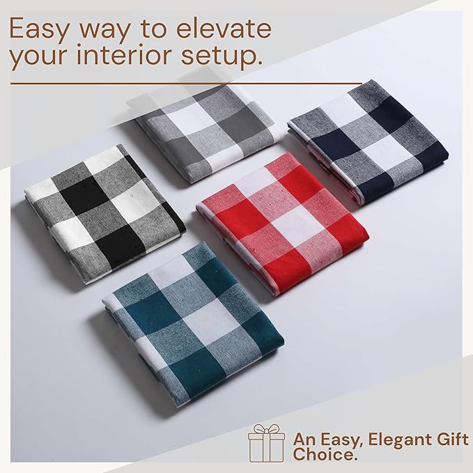 Grey Buffalo Check Plaid Kitchen Towels, 4 Pack, 100% Cotton, 16x26 Inches, Super Absorbent, Quick Dry, Soft, Lint-Free, Dish Drying & Cleaning Towels with Hanging Loop, Gray White
