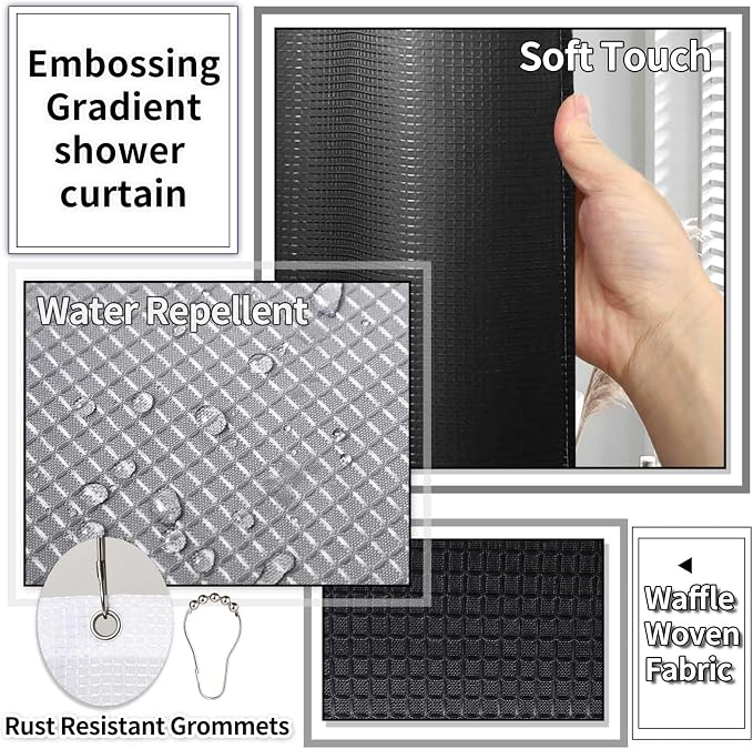 XLHOMO 25PCS Black Bathroom Accessories Sets Complete, with Shower Curtain, Rugs, Trash Can and Toilet Brush, Soap Dispenser, Toothbrush Holder and Cup, Soap Dish, Qtip Holder, Bathroom Decor Sets