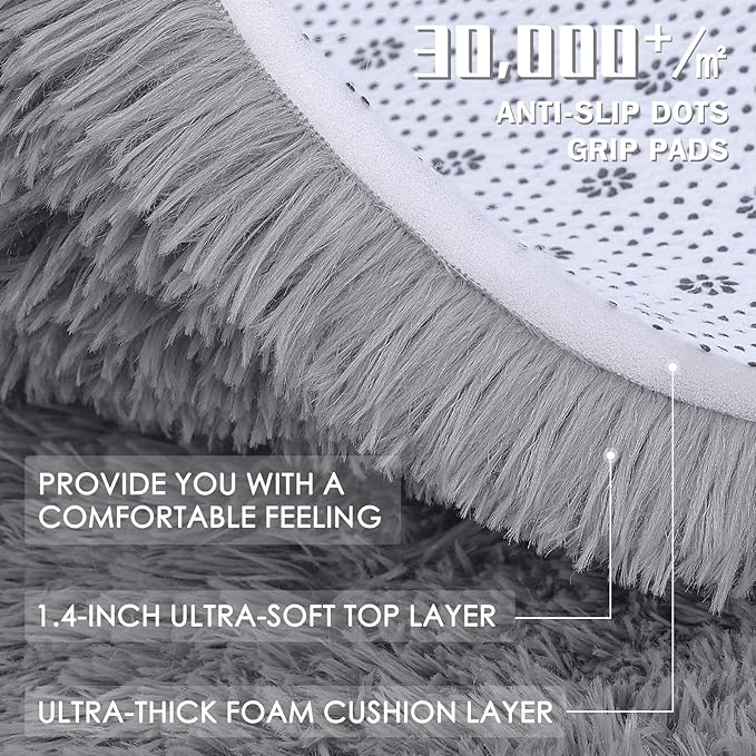 OLANLY 4x5 Machine Washable Accent Rug, Soft Fluffy Shaggy Area Rug for Bedroom, Living Room, Indoor Floor Carpet for Kids, Nursery, Home Decor, Light Grey