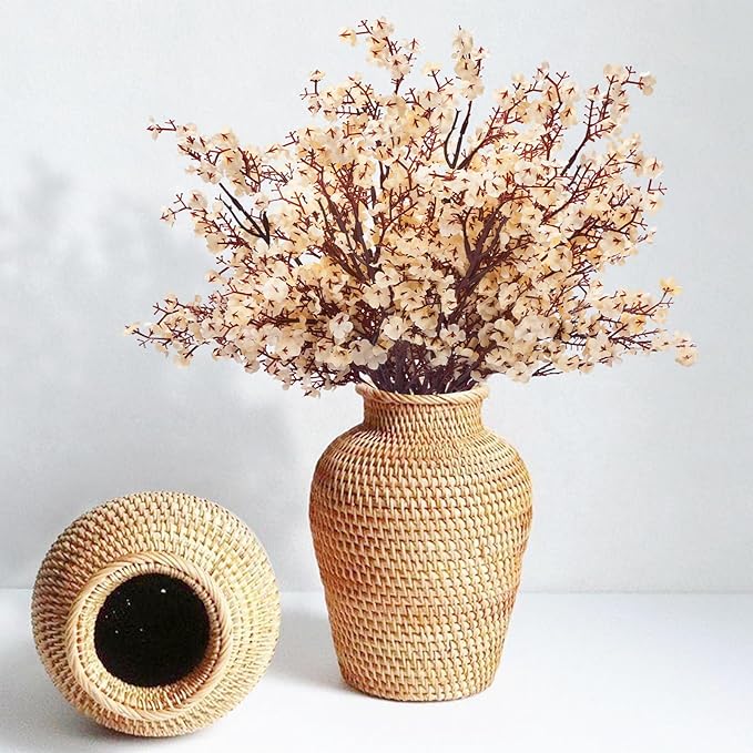 Yastouay 5 Pcs Fake Flowers Artificial Flowers, Real Touch Silk Flowers Faux Artificial Flowers for Decorations, Champagne Babys Breath Artificial Flowers Bulk for Spring Decor Floral Arrangement
