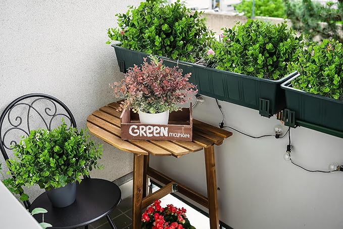 RECUTMS 12 Bundles Artificial Bushes Greenery Plants Stems Faux Shrubs Boxwood Plants Outdoor UV Resistant Fake Eucalyptus for Farmhouse Home Office Wedding Patio Backyard Indoor Outdoor Decor(Green)