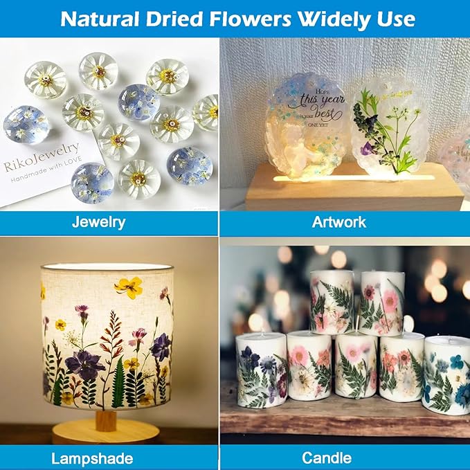 30Pcs Dried Pressed Natural Flowers for Resin Molds Real Pressed Flowers Dry Leaves Bulk Natural Herbs Kit for DIY Scrapbooking Art Crafts Jewelry Molds Candle Soap Making Nails Decor (Blue)