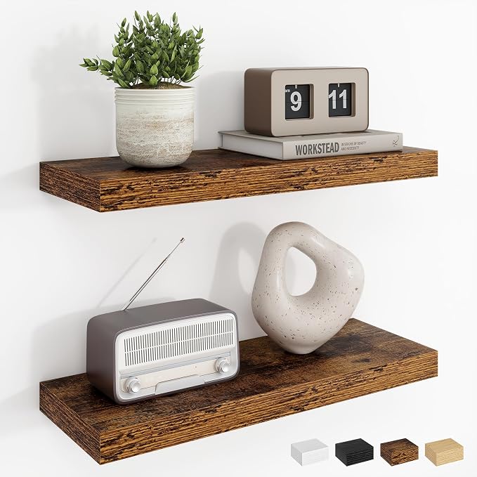 Dreamland Floating Shelves, 20Inch Rustic Wooden Wall Shelves for Bathroom|Bedroom|Kitchen, 2 Pack Deep Wall Mounted Book Shelf, Wood Storage Display Shelf for Home Decor, Rustic Brown