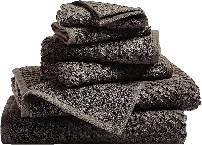 Great Bay Home Bath Towels - 100% Cotton 6 Piece Towel Set - Diamond Waffle Weave - Absorbent, Durable, Quick-Dry Towels for Bathroom (Midnight)