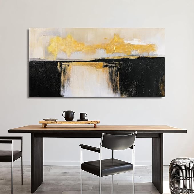 Canvas Wall Art Decor Black and White Wall Art Pictures For Living Room Black and Gold Wall Art Decor Abstract Art Work Modern Abstract Wall Art Prints for Bedroom Office Kitchen Wall Decor 24" x 48"