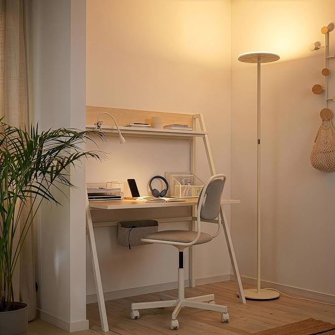 Brightech Sky LED Floor lamp, Torchiere Super Bright Floor Lamp for Living Room Decor & Office - Dimmable, Tall Standing Lamp with Warm Light for Bedroom & Reading - Cream