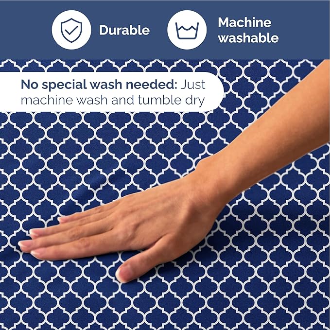 Blue Geometric Bed Sheets - 1 Flat & 1 Fitted Sheet & 2 Pillowcases w/ Deep Pockets – Wrinkle & Fade Free- Ultra-Soft, Breathable and Cooling - Luxury Moroccan Bed Set – King Size - Navy Quatrefoil