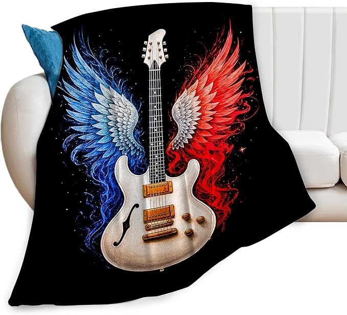 Guitar Blanket Music Throw Blanket Musical Instrument Soft Cozy Fleece Fuzzy Stuffed Plush Flannel Gifts for Girls Women Boys Kids Adults 40''x50''