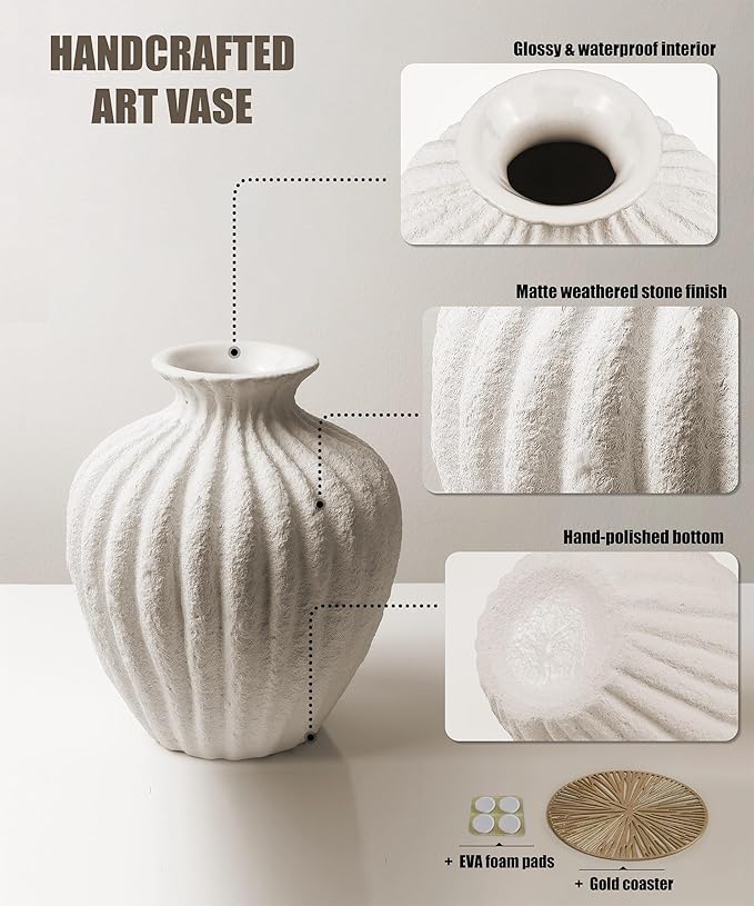 Ceramic Vase Rustic White for Farmhouse, Small Table Decorative Vase for Home Decor, Nordic for Ofice Hotel Living Room, Shelf, Tabletop Décor