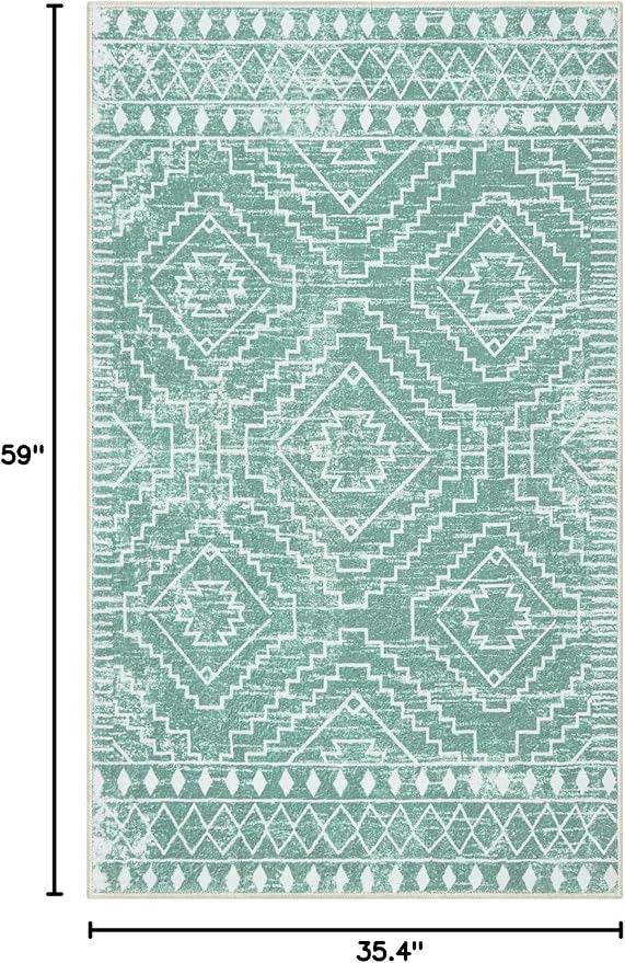 Wonnitar Moroccan 3x5 Area Rug, Sage Green Rug for Bedroom, Washable Farmhouse Kitchen Rug Non-Slip Living Room Throw Mat, Soft Non-Shedding Small Carpet for Bathroom Dorm Office (Mint Green,3'x5')