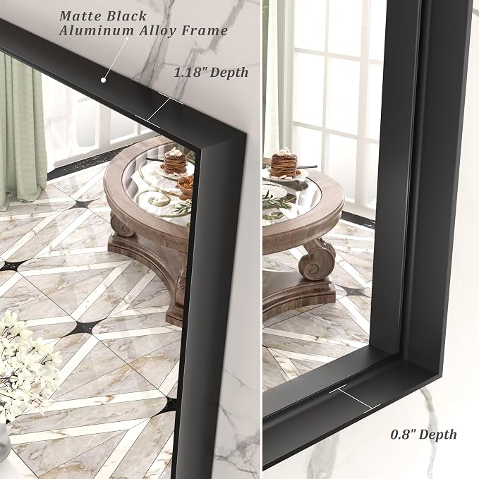 40x36 Inch Black Metal Framed Bathroom Mirror for Wall, Matte Black Rectangle Mirror with Square Corner, Anti-Rust, Shatterproof (Horizontal/Vertical)