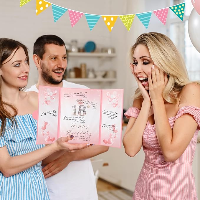 Pink Gold Birthday Party Decorations,18" x 12" Creative Birthday Decorations Guest Sign in Book Alternative, for Men and Women of All Ages, Happy Birthday Party Supplies