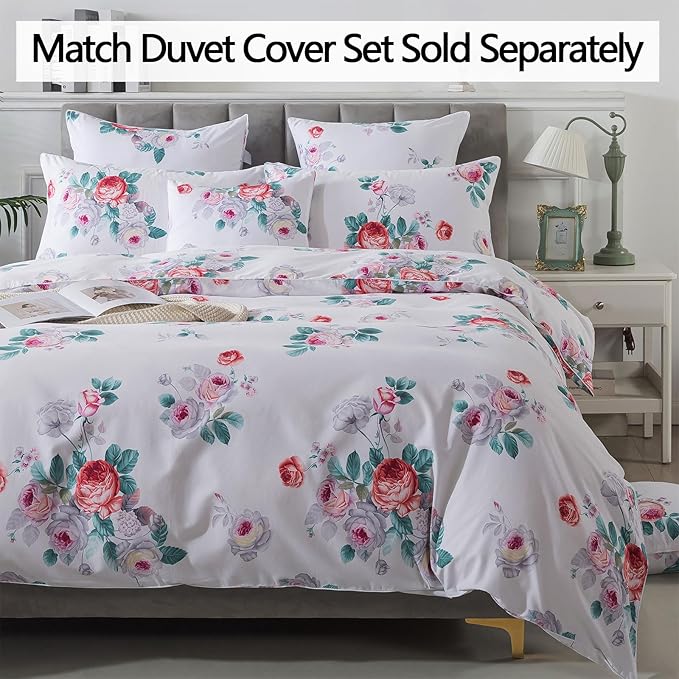 FADFAY Red Vintage Peony Floral Queen Size Sheets Set 100% Brushed Cotton Shabby Purple Rose Pattern Bedding Set Deep Pocket Sheets with 2 Pillowcases Luxury Breathable Soft 4pcs, Queen Size