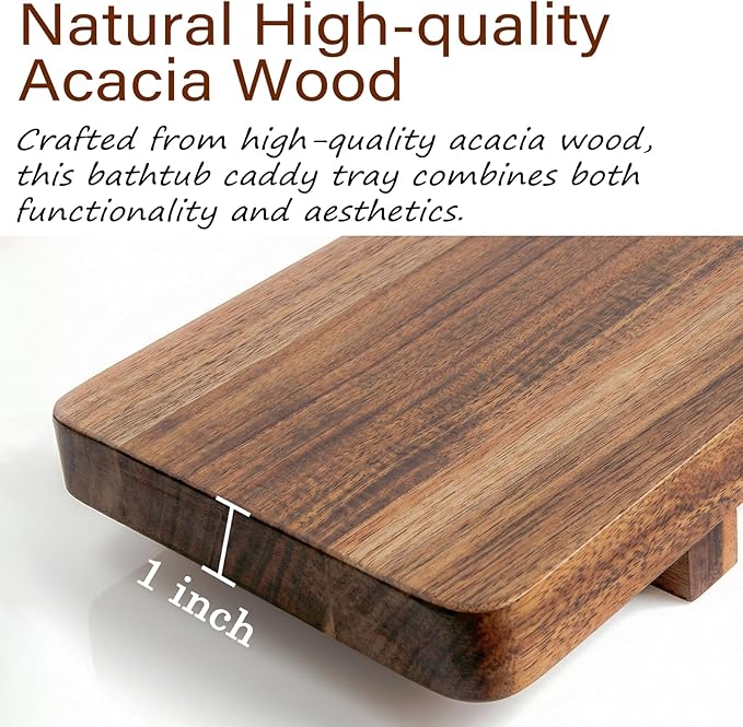 Premium Acacia Wood Bathtub Tray Caddy for Standard Tub, 29.5" L Adjustable Bath Tray for Tub, Luxury Spa Bathroom Tray Organizer Table, Bath Tub Accessories for Women, Housewarming, Birthday Gifts
