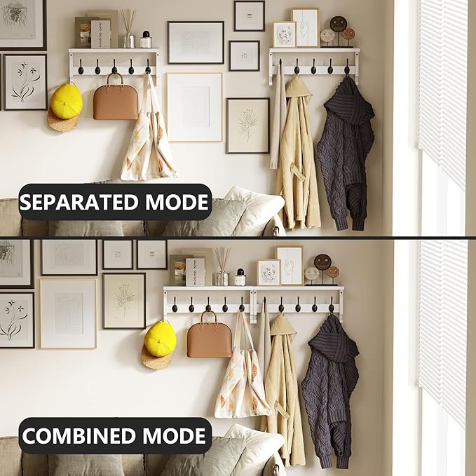 AMBIRD Coat Rack Wall Mount with Shelf, Coat Hook Rack Wall Mounted, Hat Wall Hooks for Hanging in Entryway, Living Room, Bathroom, Bedroom (White)